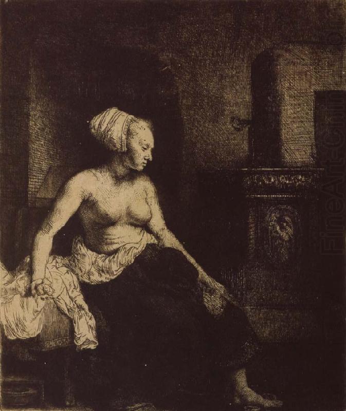 Woman sitting Half-Dressed beside a Stove, REMBRANDT Harmenszoon van Rijn